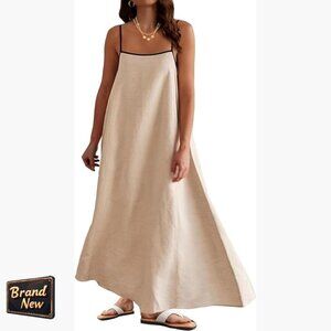 Extra Long Spaghetti Strap Linen Dress Loose Fit Summer Vacation Maxi